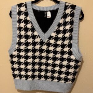 Divided Light Blue and Black Houndstooth V-Neck Sweater Vest
